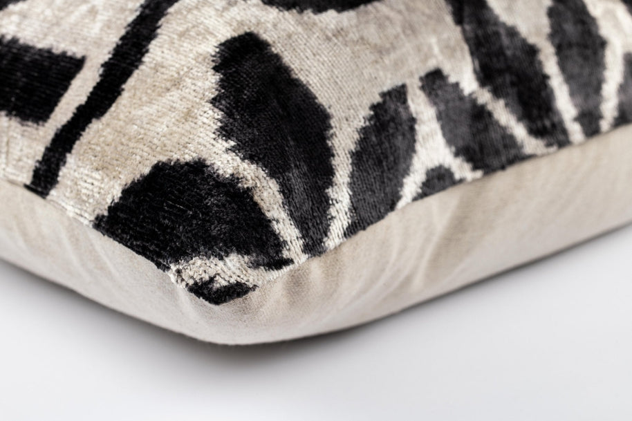 Canvello Luxurious 16x24 Handmade Velvet Silk Pillow With Premium Down Feather Insert -  Black And White Geometric