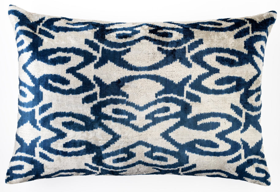 Canvello Luxurious 16x24 Handmade Velvet Silk Pillow With Premium Down Feather Insert -  Blue Geometric