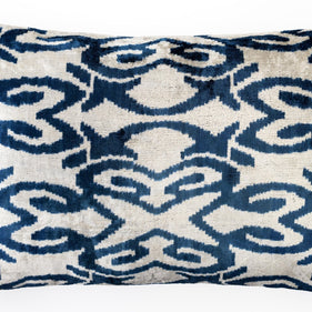 Canvello Luxurious 16x24 Handmade Velvet Silk Pillow With Premium Down Feather Insert -  Blue Geometric