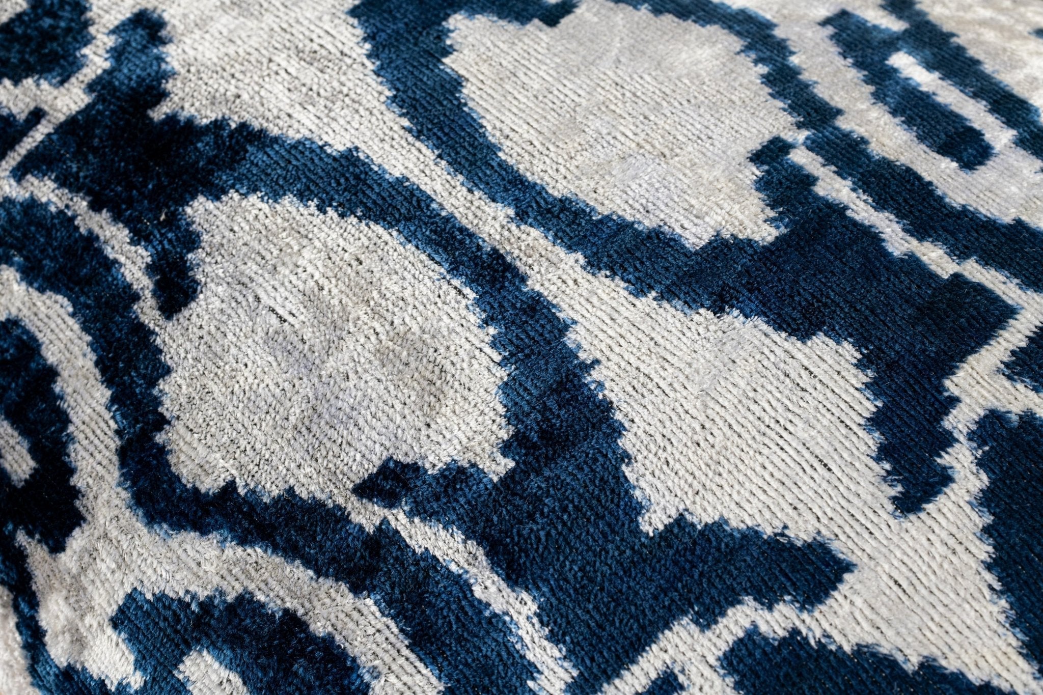 Canvello Luxurious 16x24 Handmade Velvet Silk Pillow With Premium Down Feather Insert -  Blue Geometric