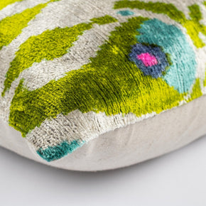 Canvello Luxurious 16x24 Handmade Velvet Silk Pillow With Premium Down Feather Insert - Elegant Green And Blue Patterned Design