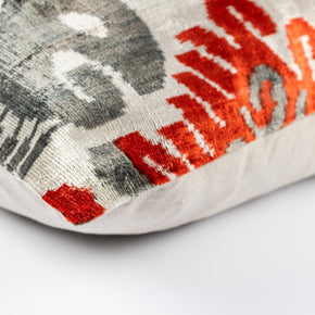Canvello Luxurious 16x24 Handmade Velvet Silk Pillow With Premium Down Feather Insert -  Gray Orange Geometric