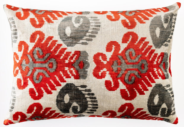 Canvello Luxurious 16x24 Handmade Velvet Silk Pillow With Premium Down Feather Insert -  Gray Orange Geometric