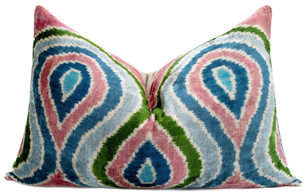 Canvello Luxurious 16x24 Inch Designer Throw Pillow With Down Feather Insert - Artistic Paisley Pattern In Vibrant Colors Pink Blue Green