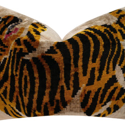 Canvello Luxury Velvet Lumbar Pillow,Tiger Design In Golden, Black, High-Quality 16x24 In Decorative Accent For Sofas, Couches, And Interior Design