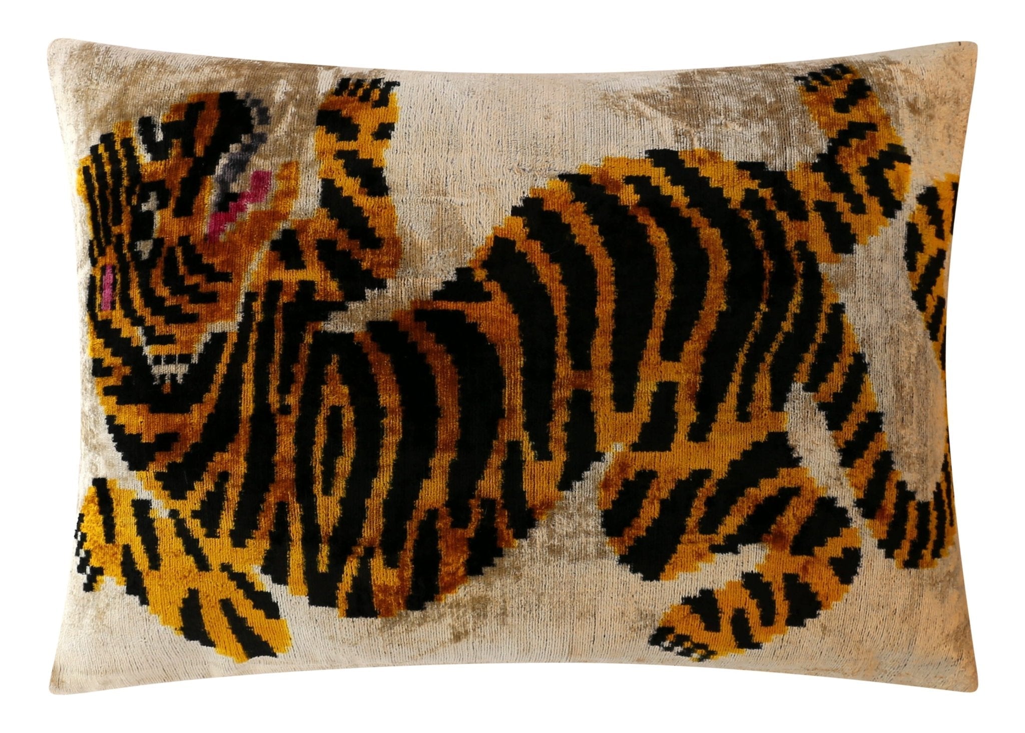 Canvello Luxury Velvet Lumbar Pillow,Tiger Design In Golden, Black, High-Quality 16x24 In Decorative Accent For Sofas, Couches, And Interior Design