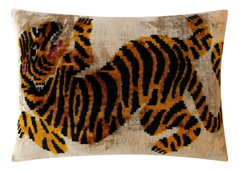 Canvello Luxury Velvet Lumbar Pillow,Tiger Design In Golden, Black, High-Quality 16x24 In Decorative Accent For Sofas, Couches, And Interior Design