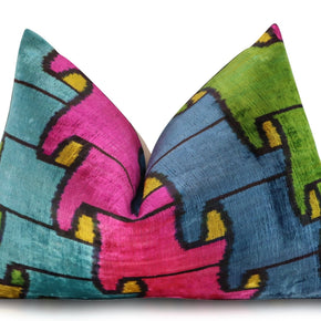 Canvello Multi Color Rainbow Handmade 16x24 Silk Velvet Pillow, Organic Veg Dyed, Down/Feather Filled