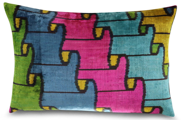 Canvello Multi Color Rainbow Handmade 16x24 Silk Velvet Pillow, Organic Veg Dyed, Down/Feather Filled