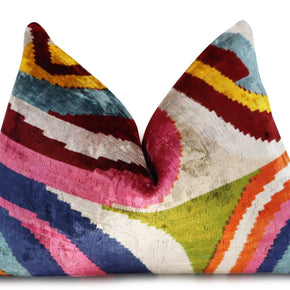 Canvello Multi Color Rainbow Handmade 16x24 Silk Velvet Pillow, Organic Veg Dyed, Down/Feather Filled