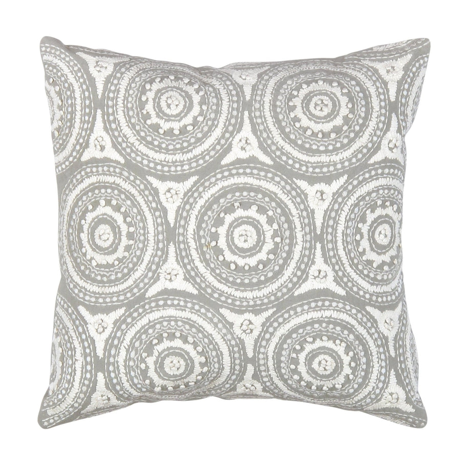 Canvello Naples Embroidered Pillow, Grey/Ivory