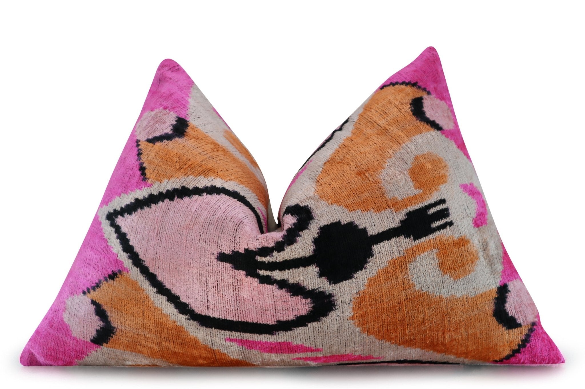 Canvello Orange Pink Handmade 16x24 Silk Velvet Pillow, Organic Veg Dyed, Down/Feather Filled