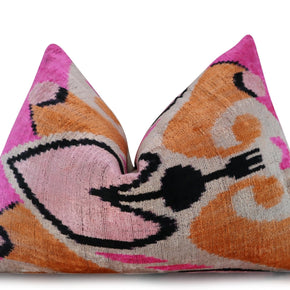 Canvello Orange Pink Handmade 16x24 Silk Velvet Pillow, Organic Veg Dyed, Down/Feather Filled