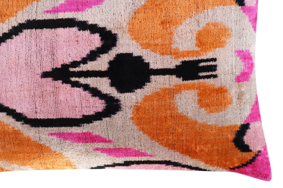 Canvello Orange Pink Handmade 16x24 Silk Velvet Pillow, Organic Veg Dyed, Down/Feather Filled