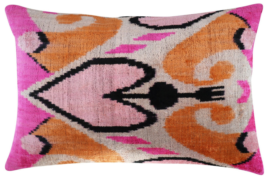 Canvello Orange Pink Handmade 16x24 Silk Velvet Pillow, Organic Veg Dyed, Down/Feather Filled
