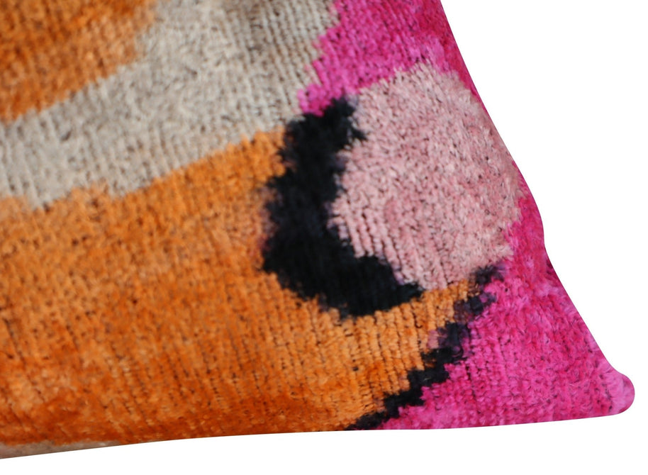 Canvello Orange Pink Handmade 16x24 Silk Velvet Pillow, Organic Veg Dyed, Down/Feather Filled