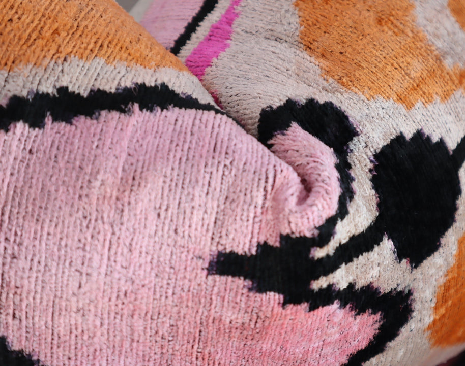 Canvello Orange Pink Handmade 16x24 Silk Velvet Pillow, Organic Veg Dyed, Down/Feather Filled