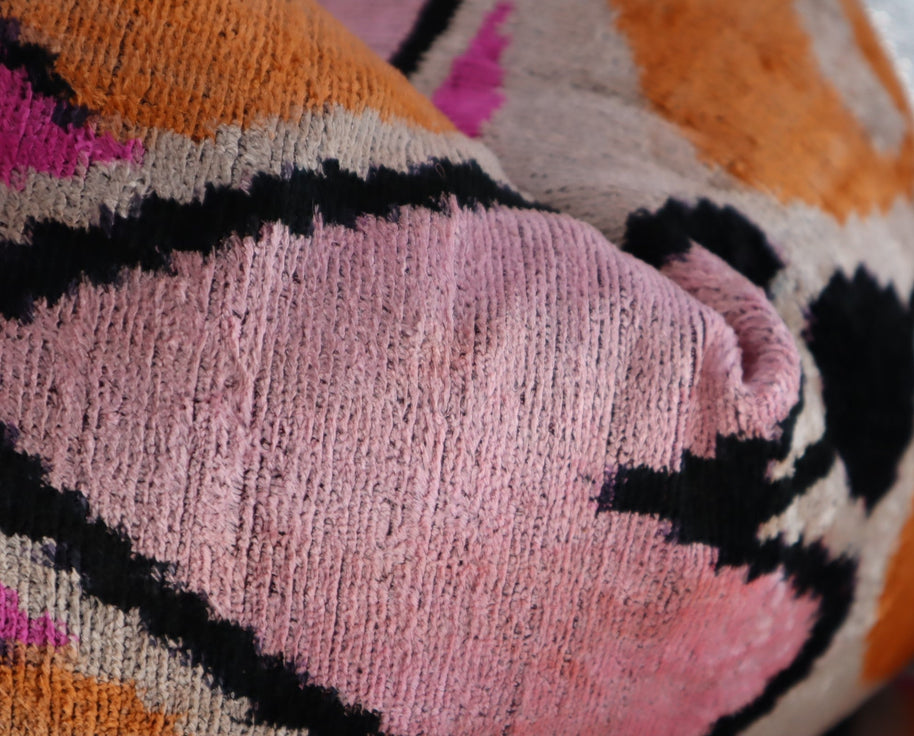 Canvello Orange Pink Handmade 16x24 Silk Velvet Pillow, Organic Veg Dyed, Down/Feather Filled