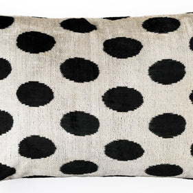 Canvello Organic Handmade Silk Velvet Pillow: 16x24 Inches With Premium Down Feather Insert - All-Natural Vegetable-Dyed Black White Polka Dot