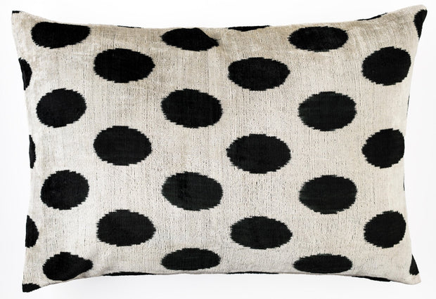 Canvello Organic Handmade Silk Velvet Pillow: 16x24 Inches With Premium Down Feather Insert - All-Natural Vegetable-Dyed Black White Polka Dot