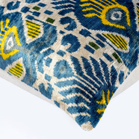 Canvello Organic Handmade Silk Velvet Pillow: 16x24 Inches With Premium Down Feather Insert - Luxury Blue Gold