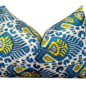 Canvello Organic Handmade Silk Velvet Pillow: 16x24 Inches With Premium Down Feather Insert - Luxury Blue Gold