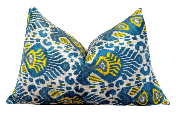 Canvello Organic Handmade Silk Velvet Pillow: 16x24 Inches With Premium Down Feather Insert - Luxury Blue Gold