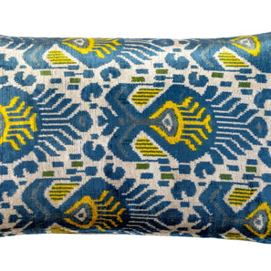 Canvello Organic Handmade Silk Velvet Pillow: 16x24 Inches With Premium Down Feather Insert - Luxury Blue Gold