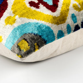 Canvello Organic Handmade Silk Velvet Pillow: 16x24 Inches With Premium Down Feather Insert - Luxury Blue Gold Gray Geometric Floral Pattern