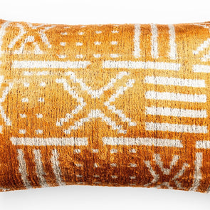 Canvello Organic Handmade Silk Velvet Pillow: 16x24 Inches With Premium Down Feather Insert - Luxury Copper Orange Geometric Floral Pattern