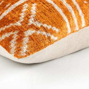 Canvello Organic Handmade Silk Velvet Pillow: 16x24 Inches With Premium Down Feather Insert - Luxury Copper Orange Geometric Floral Pattern