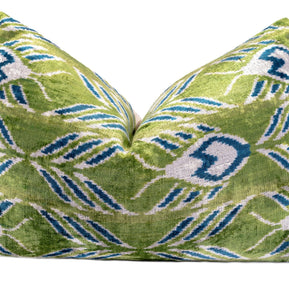 Canvello Organic Handmade Silk Velvet Pillow: 16x24 Inches With Premium Down Feather Insert - Luxury Green Blue
