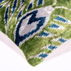 Canvello Organic Handmade Silk Velvet Pillow: 16x24 Inches With Premium Down Feather Insert - Luxury Green Blue