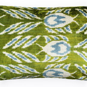 Canvello Organic Handmade Silk Velvet Pillow: 16x24 Inches With Premium Down Feather Insert - Luxury Green Geometric Floral Pattern