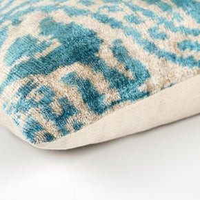 Canvello Organic Handmade Silk Velvet Pillow: 16x24 Inches With Premium Down Feather Insert - Luxury Green Geometric Floral Pattern