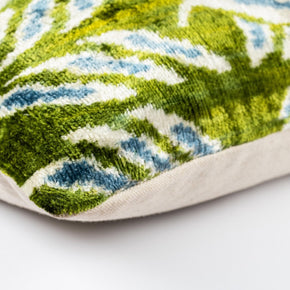 Canvello Organic Handmade Silk Velvet Pillow: 16x24 Inches With Premium Down Feather Insert - Luxury Green Geometric Floral Pattern