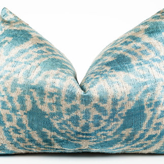 Canvello Organic Handmade Silk Velvet Pillow: 16x24 Inches With Premium Down Feather Insert - Luxury Green Geometric Floral Pattern