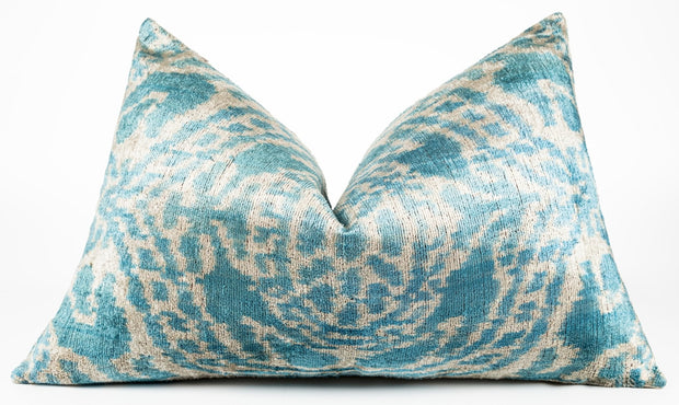 Canvello Organic Handmade Silk Velvet Pillow: 16x24 Inches With Premium Down Feather Insert - Luxury Green Geometric Floral Pattern