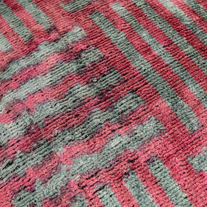 Canvello Organic Handmade Silk Velvet Pillow: 16x24 Inches With Premium Down Feather Insert - Luxury Red Gray Geometric Pattern