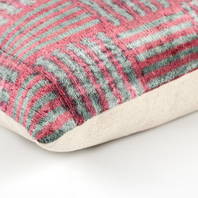 Canvello Organic Handmade Silk Velvet Pillow: 16x24 Inches With Premium Down Feather Insert - Luxury Red Gray Geometric Pattern