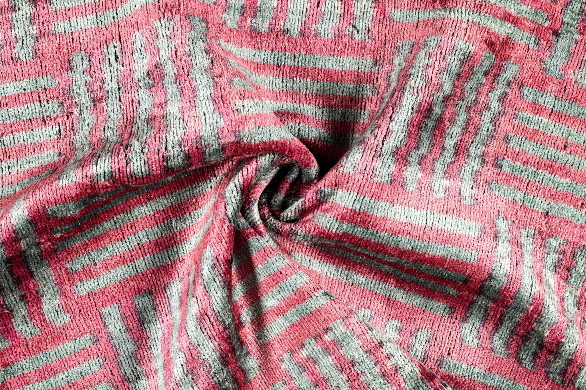 Canvello Organic Handmade Silk Velvet Pillow: 16x24 Inches With Premium Down Feather Insert - Luxury Red Gray Geometric Pattern