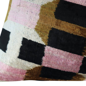 Canvello Pink Brown Handmade Silk Velvet Pillow, Organic Veg Dyed, Down/Feather Filled, 16
