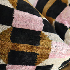 Canvello Pink Brown Handmade Silk Velvet Pillow, Organic Veg Dyed, Down/Feather Filled, 16