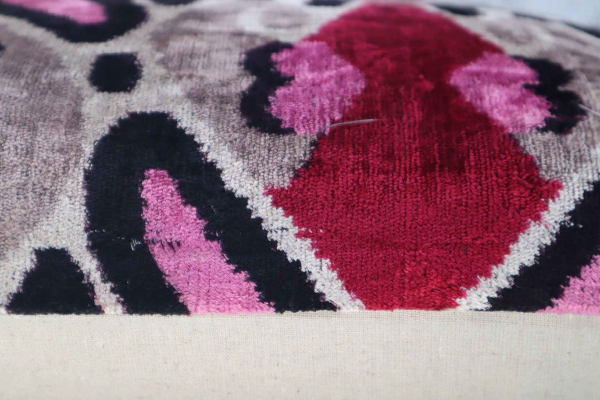 Canvello Pink Gray Handmade 16x24 Silk Velvet Pillow, Organic Veg Dyed, Down/Feather Filled