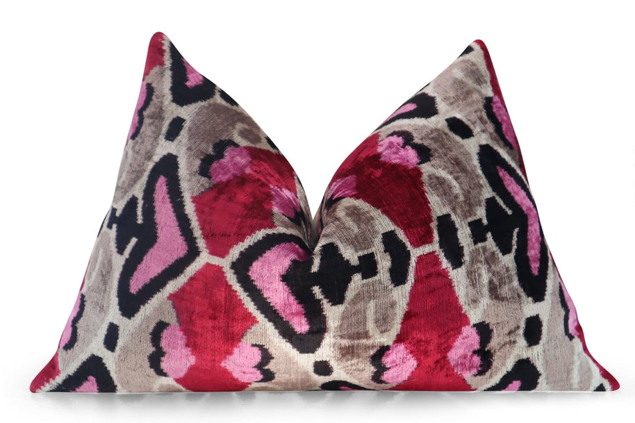 Canvello Pink Gray Handmade 16x24 Silk Velvet Pillow, Organic Veg Dyed, Down/Feather Filled