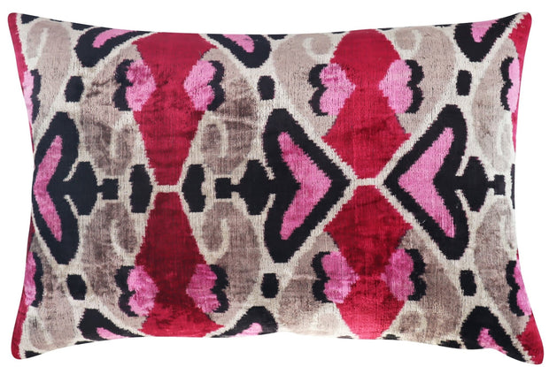 Canvello Pink Gray Handmade 16x24 Silk Velvet Pillow, Organic Veg Dyed, Down/Feather Filled