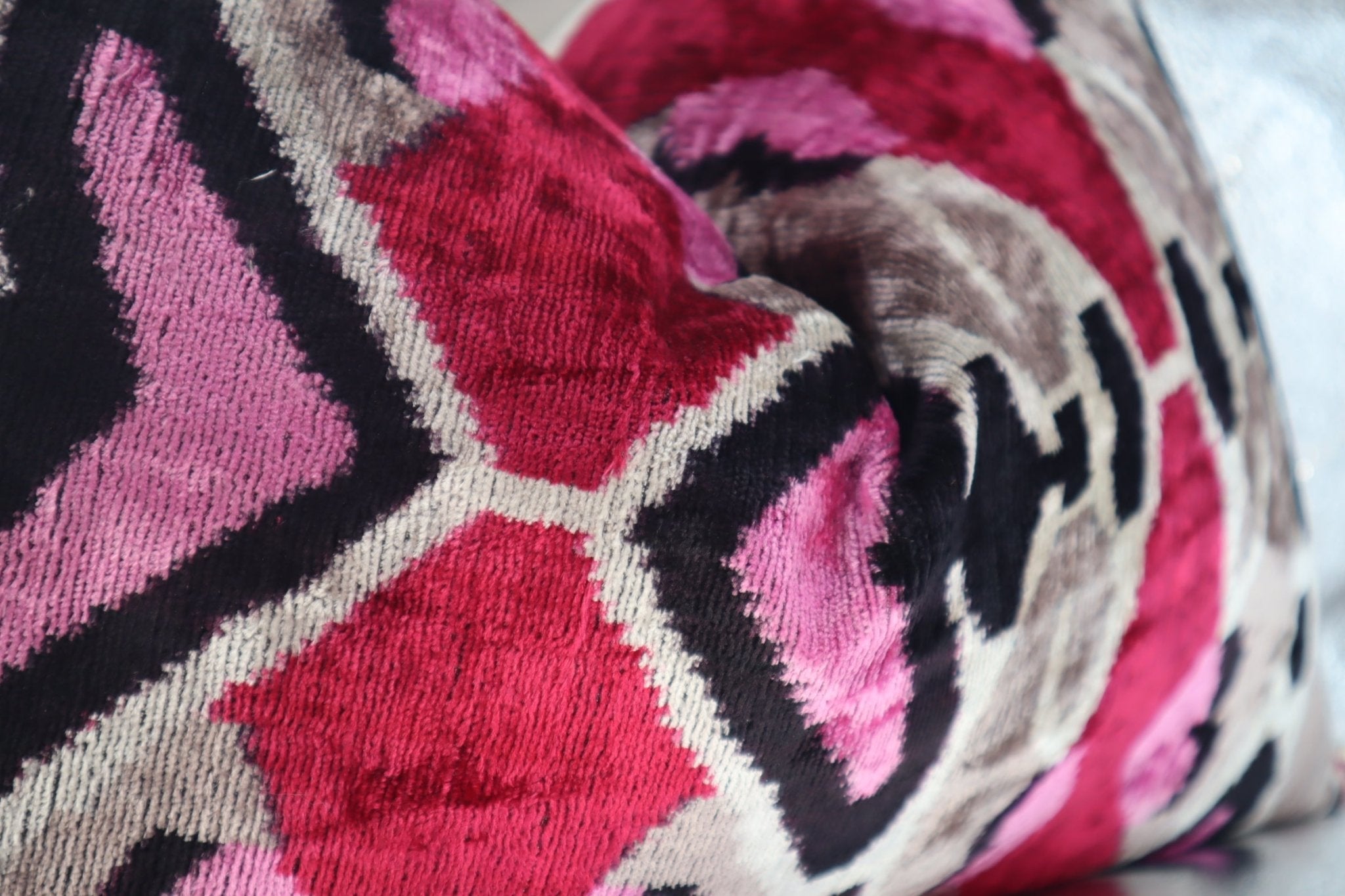 Canvello Pink Gray Handmade 16x24 Silk Velvet Pillow, Organic Veg Dyed, Down/Feather Filled