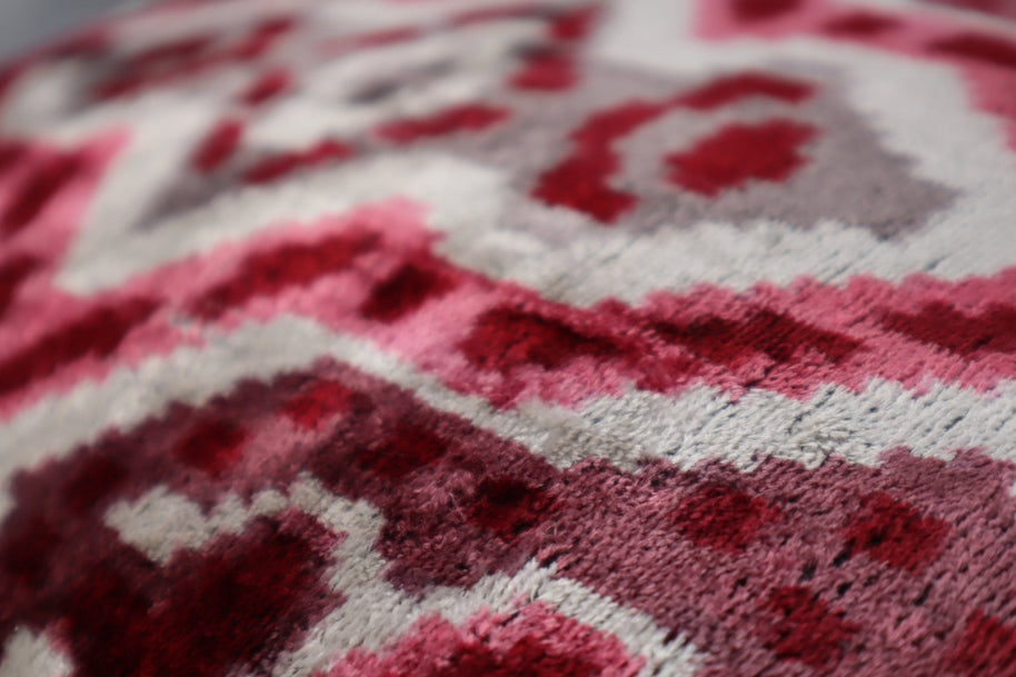 Canvello Pink Gray Handmade 16x24 Silk Velvet Pillow, Organic Veg Dyed, Down/Feather Filled