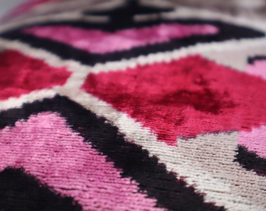 Canvello Pink Gray Handmade 16x24 Silk Velvet Pillow, Organic Veg Dyed, Down/Feather Filled
