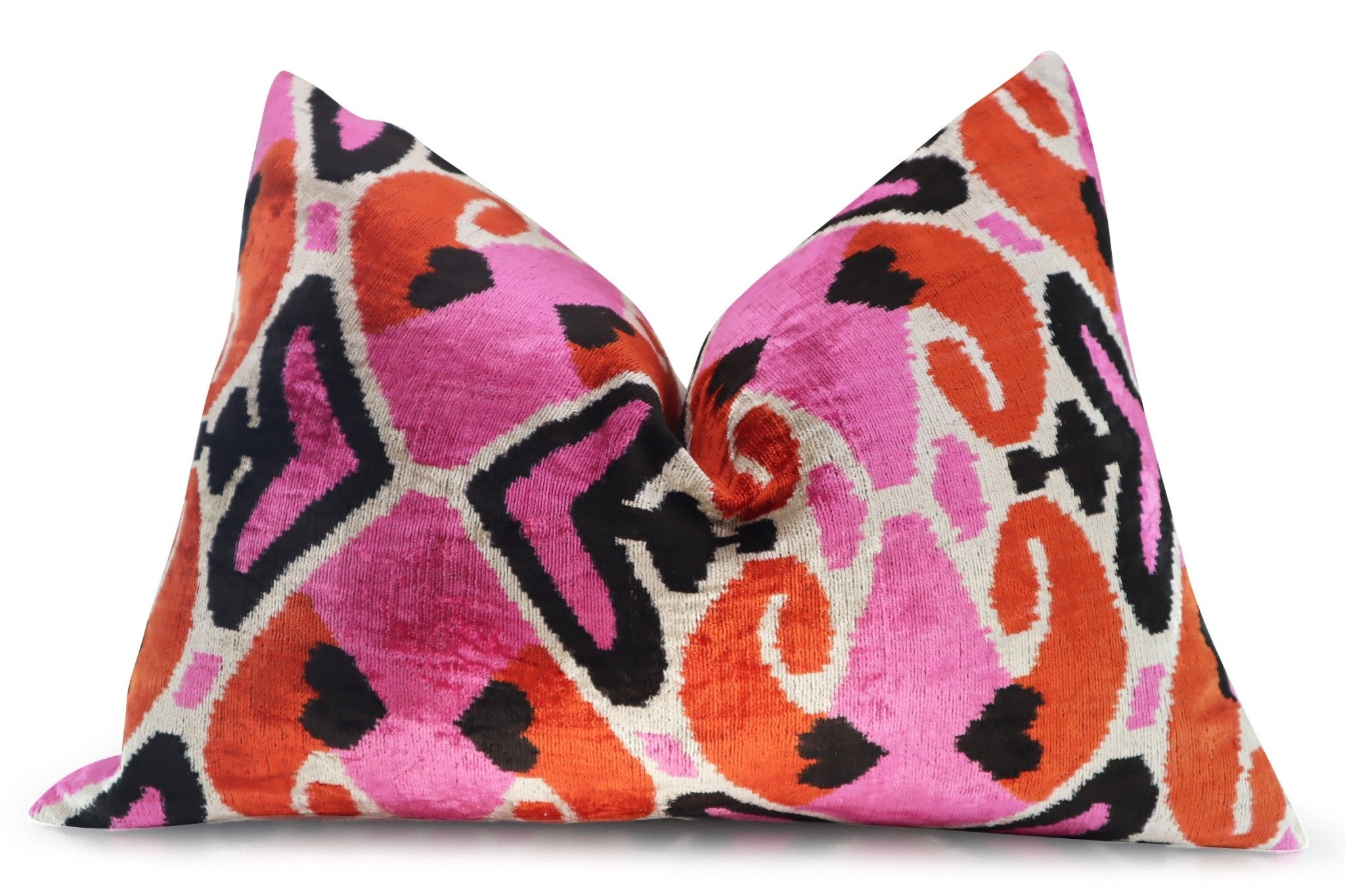 Canvello Pink Orange Handmade 16x24 Silk Velvet Pillow, Organic Veg Dyed, Down/Feather Filled